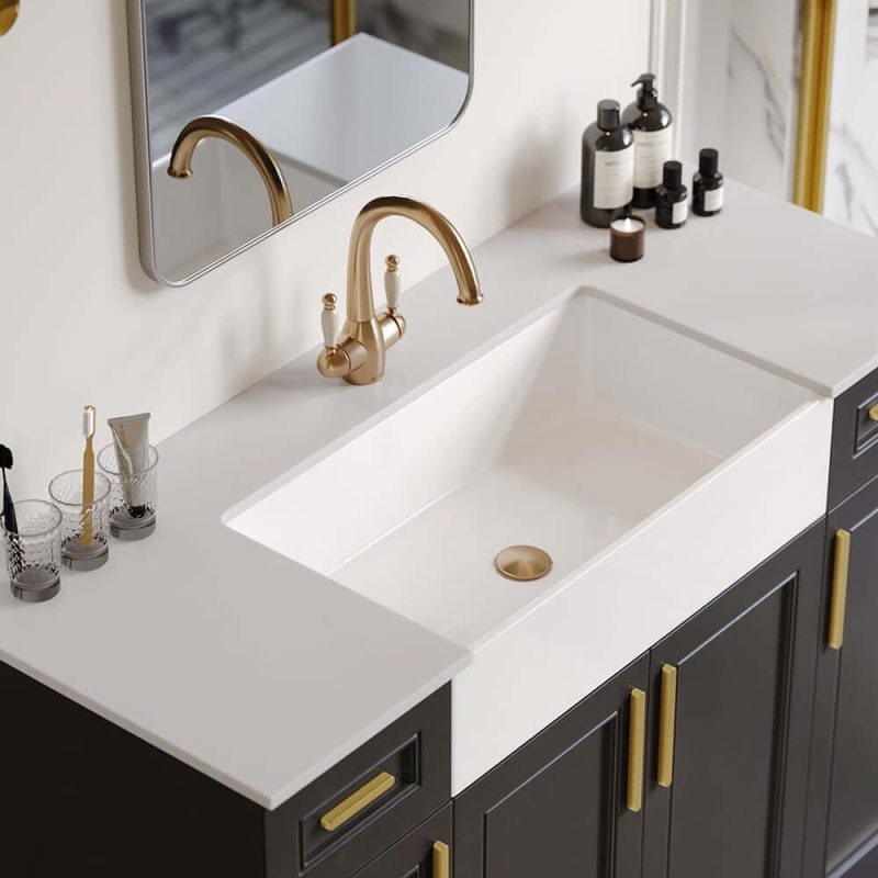 48" Black Freestanding Single Farmhouse Sink Bathroom Vanity with Stone Top