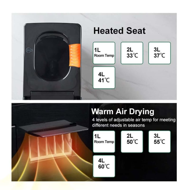 Automatic Smart Square Bidet Toilet with Multi-Function Black 1.32 GPF