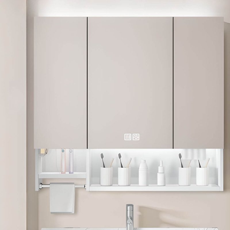 Stainless Steel Rectangular White Medicine Cabinet with 8 Shelves, USB Outlet, Soft Close Door Hinge, and Illumination Light, Intelligent Medicine Cabinet, 39"L x 5"W x 35"H
