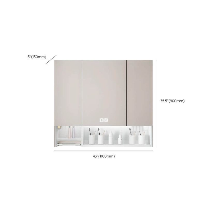Dimension of Stainless Steel Rectangular White Medicine Cabinet with 8 Shelves, USB Outlet, Soft Close Door Hinge, and Illumination Light, Intelligent Medicine Cabinet, 43"L x 5"W x 35"H