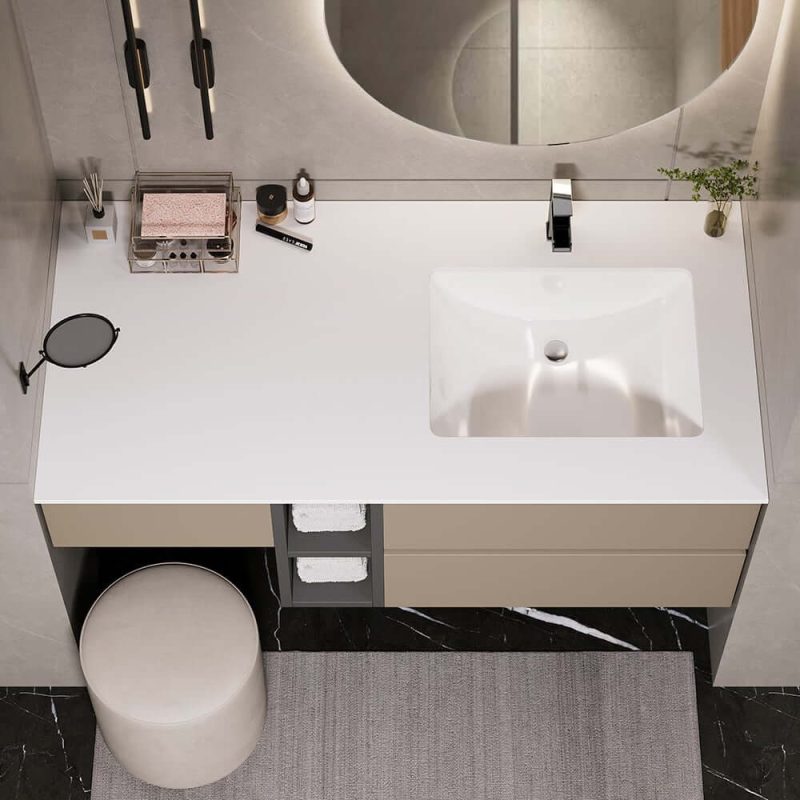 40" Modern Floating Bathroom Vanity Set with Single Sink & a Makeup Countertop in Khaki