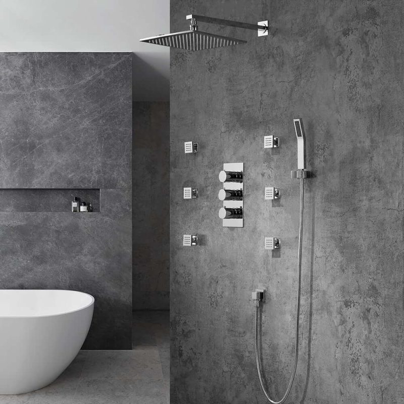LED Wall Mount 12" Shower Set with Hand Shower & Body Spray Jets in Polished Chrome