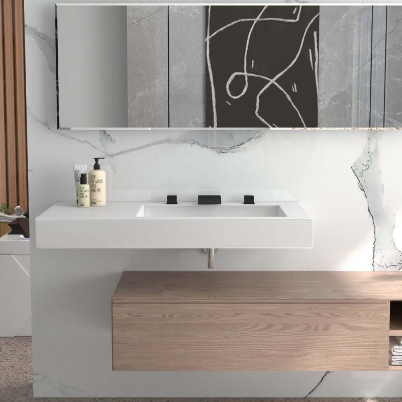 Moda Matte Black Waterfall Widespread Bathroom Sink Faucet Square Double Handle