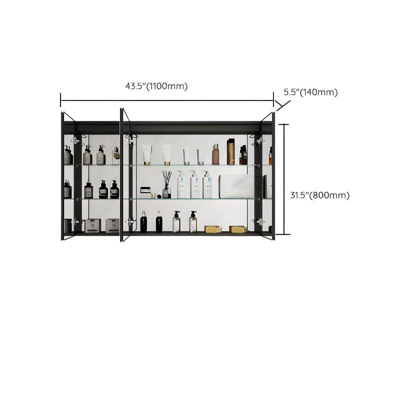 Dimension of Frameless Modern Black Medicine Cabinet with Mirrored Interior and Adjustable Shelves - 43"L x 6"W x 31"H Touch Dimmer