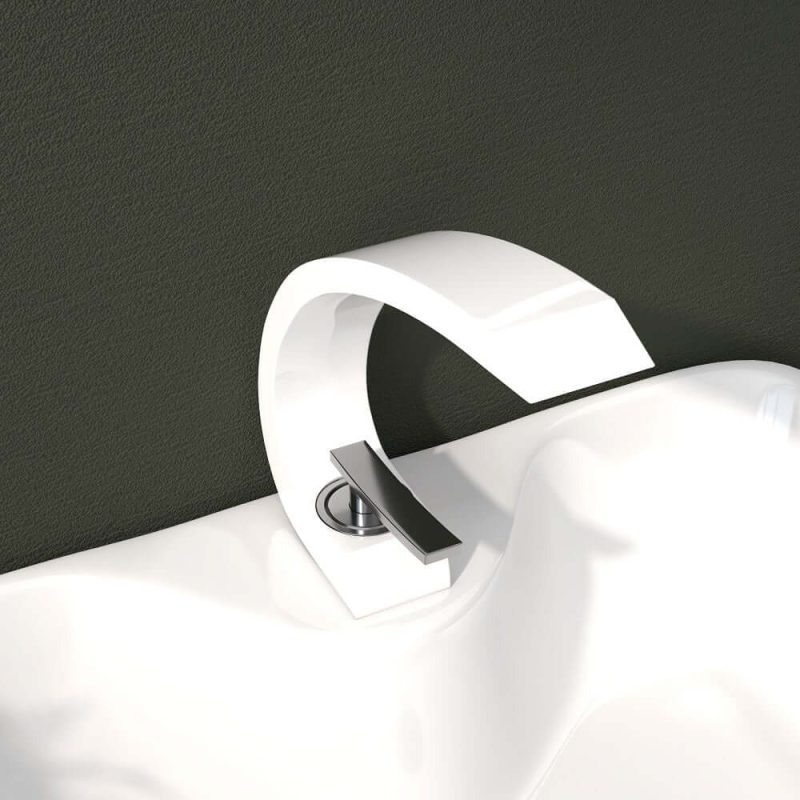Modern Single Hole 1-Handle C-Shaped Curved Spout Bathroom Sink Faucet with Pop Up Drain in Glossy White