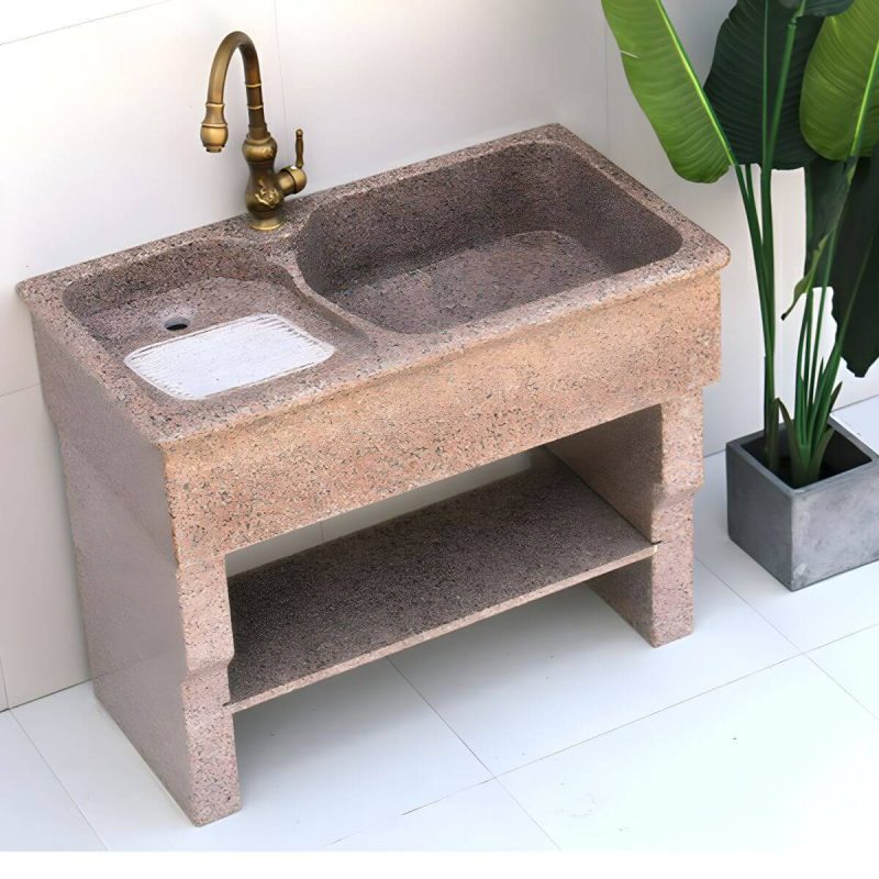 Rectangular Console Sink Stone Shelving Included Pop-Up Drain Freestanding - 35"L x 20"W x 32"H Washboard Not Included