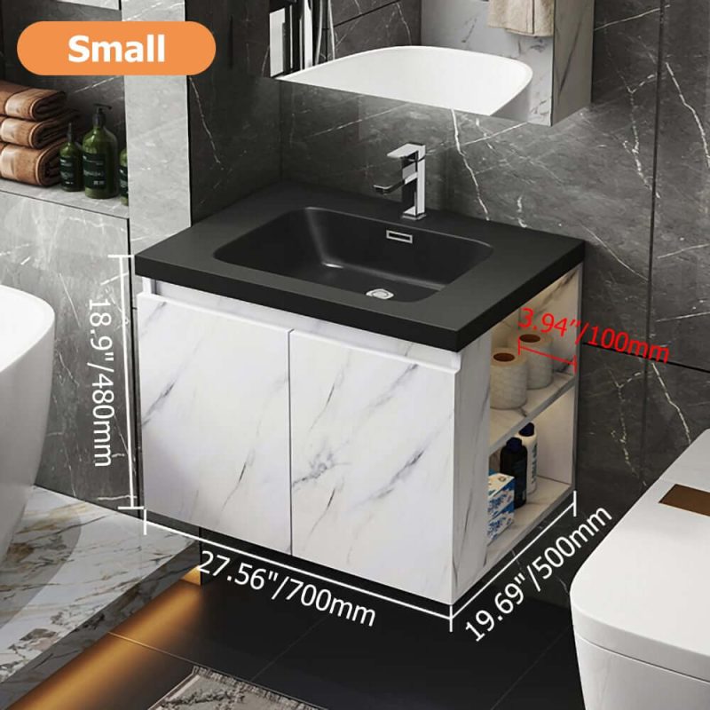 Dimension of 27.6" Faux Marble Wall-Hung Bathroom Vanity with Top Stone Slate Vessel & Sink
