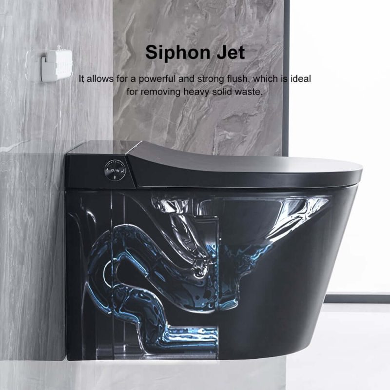 Set of Two Automatic Wall-Mounted Smart Bidet Toilet with In-Wall Tank Black 1.58 GPF