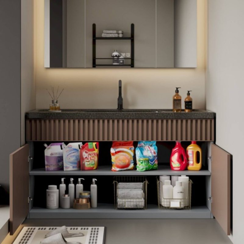 Elegant Bathroom Vanity with Genuine Marble Countertop and Marble Sink in Ink Finish, Vanity & Faucet, 39"L x 20"W x 32"H
