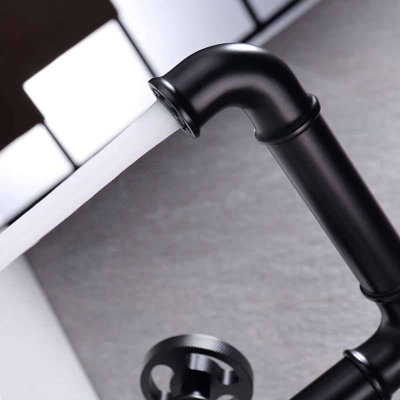 Ruth Industrial Pipe Matte Black 1-Hole Bathroom Sink Faucet Double Handles Solid Brass