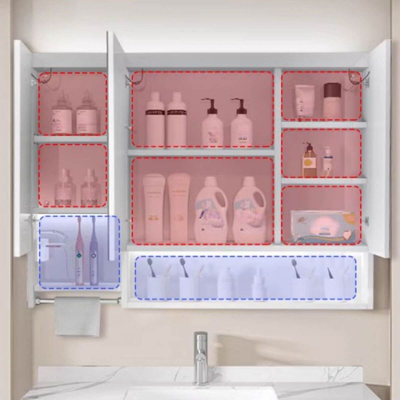 Stainless Steel Rectangular White Medicine Cabinet with 8 Shelves, USB Outlet, Soft Close Door Hinge, and Illumination Light, Intelligent Medicine Cabinet, 39"L x 5"W x 35"H