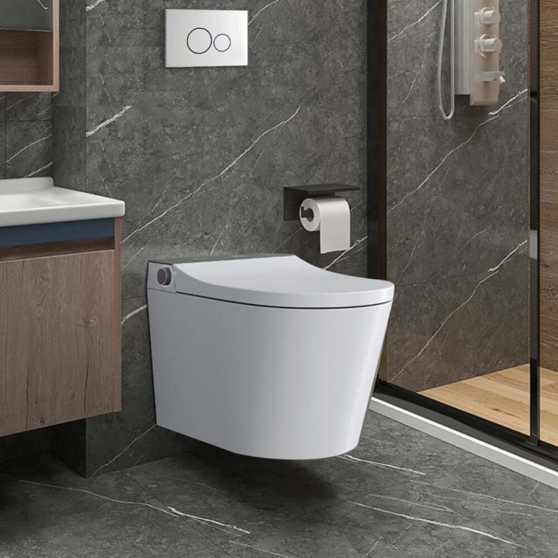 Set of Two Automatic Wall-Mounted Smart Bidet Toilet with In-Wall Tank White 1.58 GPF