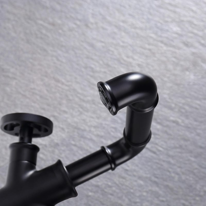Ruth Industrial Pipe Matte Black 1-Hole Bathroom Sink Faucet Double Handles Solid Brass