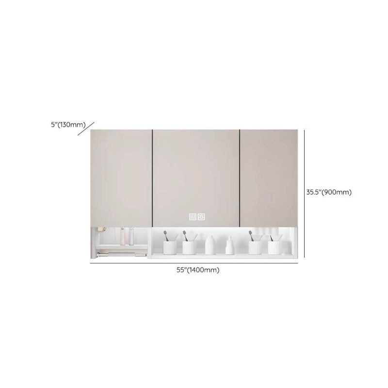 Dimension of Stainless Steel Rectangular White Medicine Cabinet with 8 Shelves, USB Outlet, Soft Close Door Hinge, and Illumination Light, Intelligent Medicine Cabinet, 55"L x 5"W x 35"H