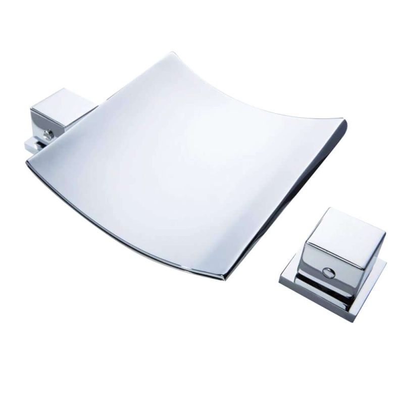 Grop Contemporary Double Handle Waterfall Widespread Bathroom Sink Faucet in Polished Chrome