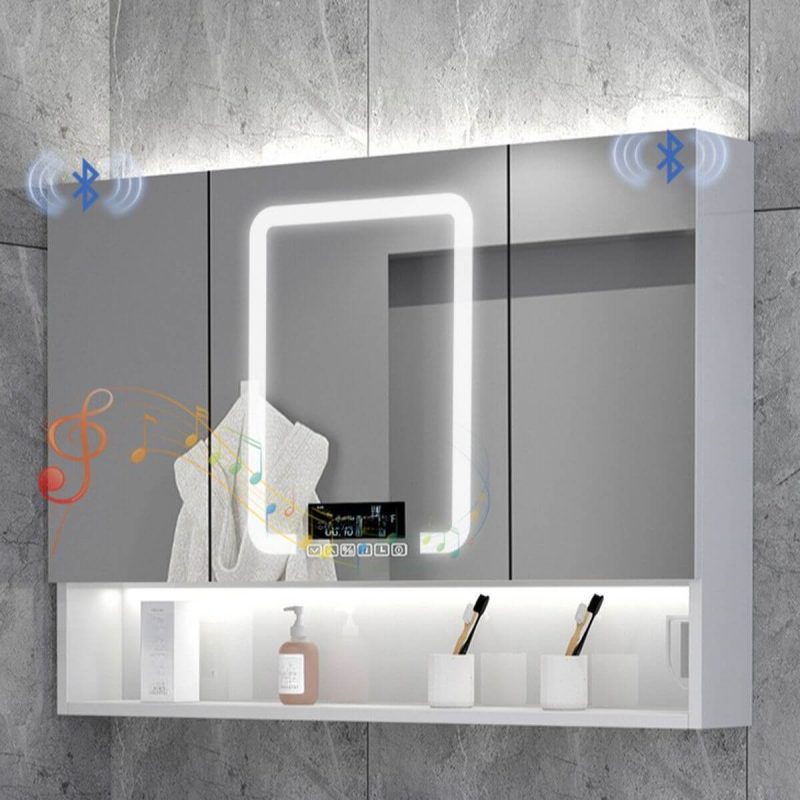 Stainless Steel Rectangular White Medicine Cabinet with 5 Shelves, USB Outlet, Soft Close Door Hinge, and Illumination Light, 35"L x 5"W x 31"H