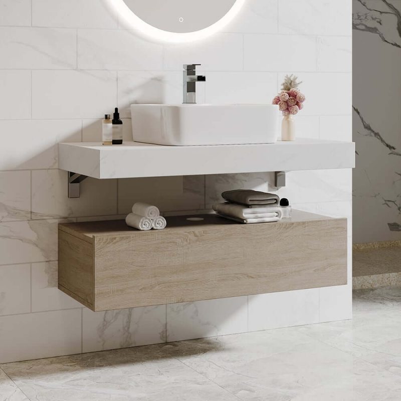 40" Floating Bathroom Vanity Set With Single Sink White and Natural