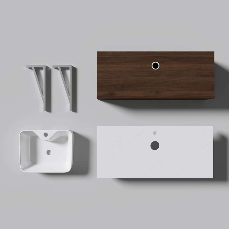 40" Modern Floating Bathroom Vanity Set With Single Sink White and Walnut