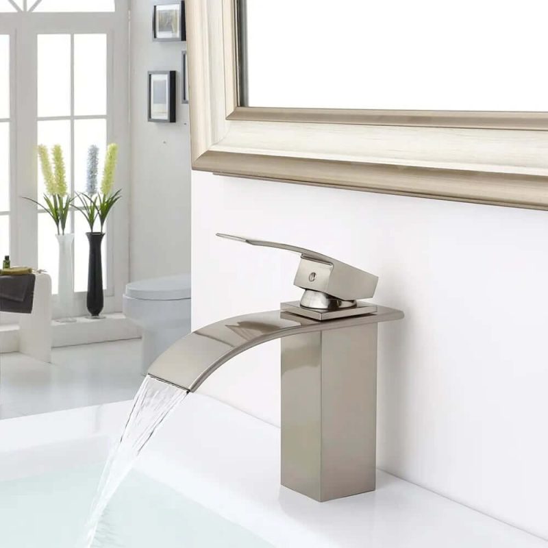 Milly Waterfall 1-Handle Single Hole Lavatory Faucet Bathroom Sink Faucet Brushed Nickel