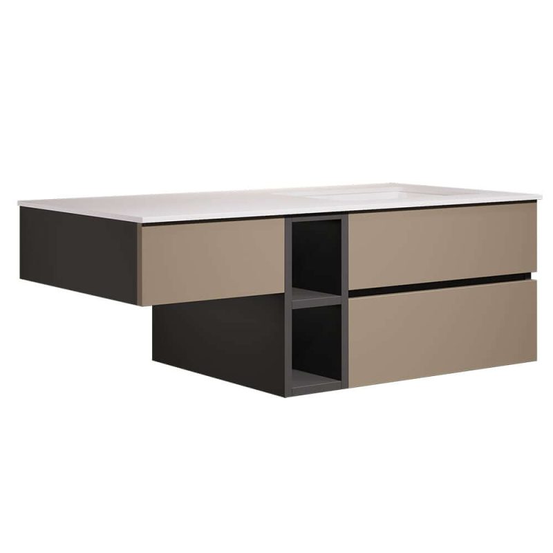 40" Modern Floating Bathroom Vanity Set with Single Sink & a Makeup Countertop in Khaki