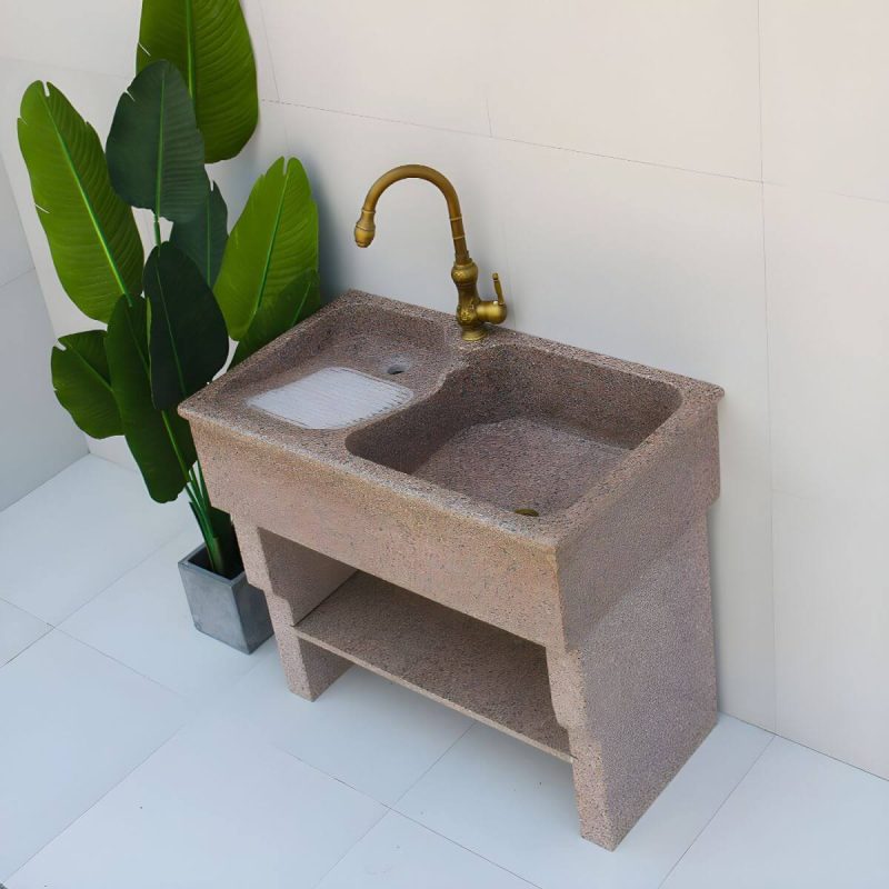 Rectangular Console Sink Stone Shelving Included Pop-Up Drain Freestanding - 51.2"L x 19.7"W x 32.3"H Washboard Included