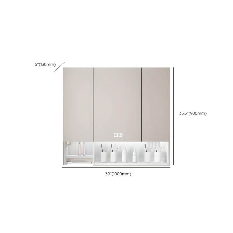 Dimension of Stainless Steel Rectangular White Medicine Cabinet with 8 Shelves, USB Outlet, Soft Close Door Hinge, and Illumination Light, Intelligent Medicine Cabinet, 39"L x 5"W x 35"H