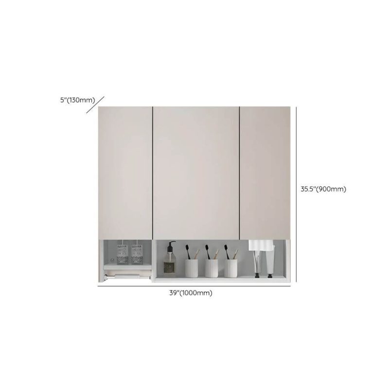 Dimension of Stainless Steel Rectangular White Medicine Cabinet with 8 Shelves, Soft Close Door Hinge, Rainproof, and Specular Mirror, 39"L x 5"W x 35"H, Ordinary Mirror Cabinet