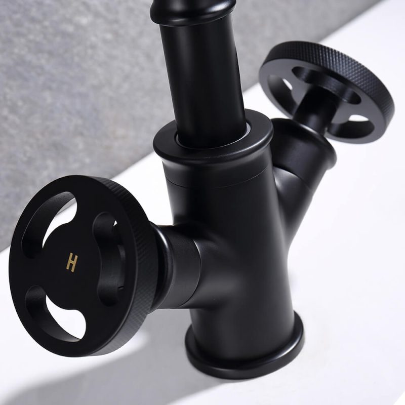 Ruth Industrial Pipe Matte Black 1-Hole Bathroom Sink Faucet Double Handles Solid Brass