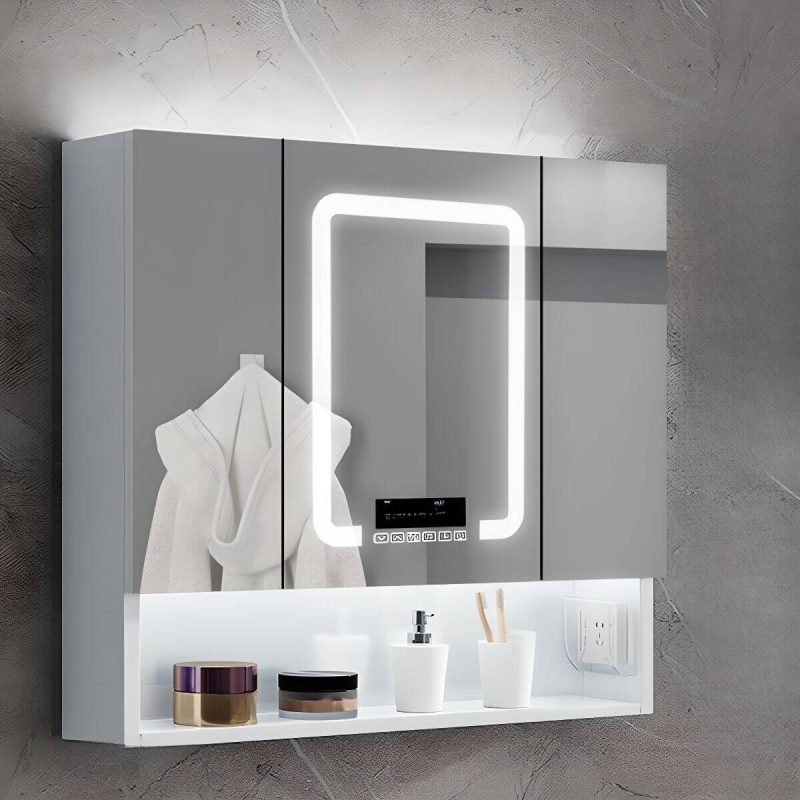 Stainless Steel Rectangular White Medicine Cabinet with 5 Shelves, USB Outlet, Soft Close Door Hinge, and Illumination Light, 39"L x 5"W x 31"H