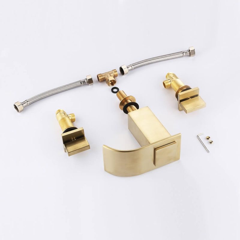 Milly Waterfall Double Handle Widespread Sink Faucet Solid Brass for Bathroom
