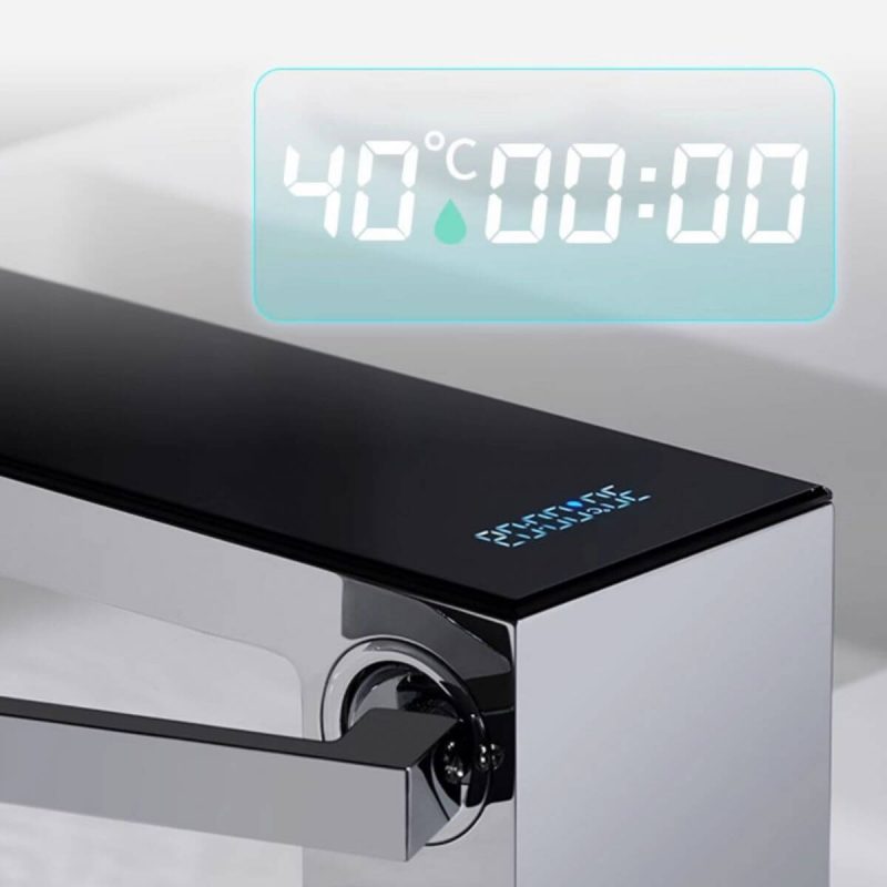 Contemporary Dove Grey Vessel Sink Faucets, Scratch Resistant, Valve, Standard ( 3"-8") Low Arc, Short ( under 5" ), Digital Display Included