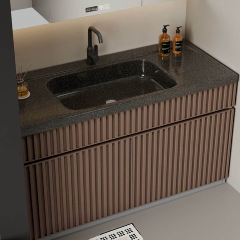 Elegant Bathroom Vanity with Genuine Marble Countertop and Marble Sink in Ink Finish, Vanity & Faucet, 35"L x 20"W x 32"H