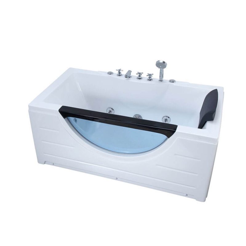 Sleek Plexiglass Rectangular Soaking Alcove Bathtub with Back to Wall Design, Valve, Heater, and Ball Faucet - 59"L x 31"W x 25"H