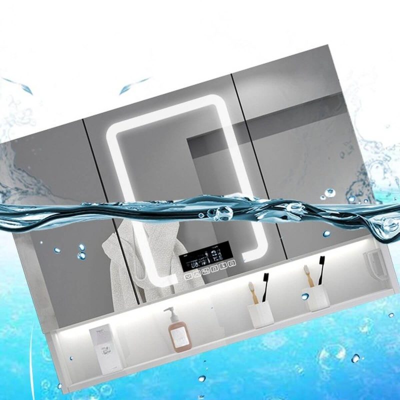 Stainless Steel Rectangular White Medicine Cabinet with 5 Shelves, USB Outlet, Soft Close Door Hinge, and Illumination Light, 55"L x 5"W x 31"H