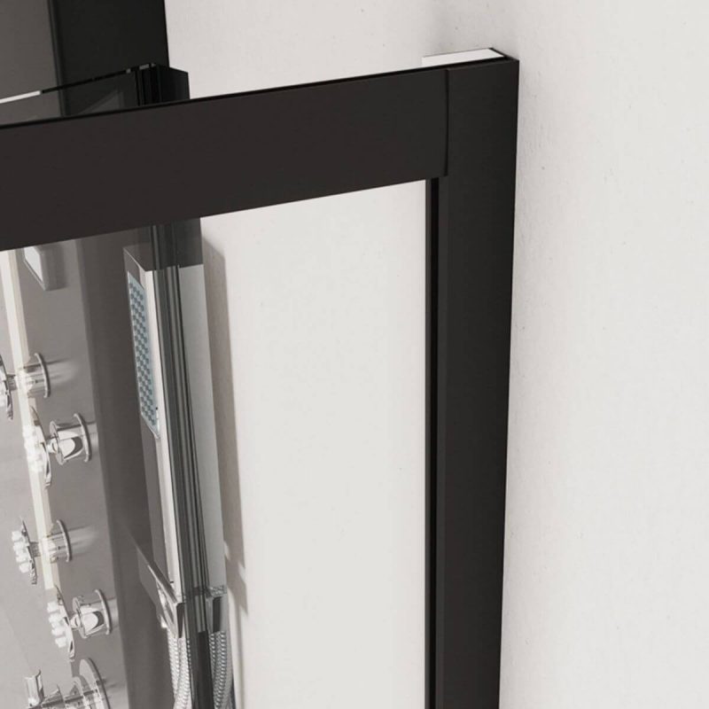 Rounded Double Sliding Corner Shower Enclosure with Fixed Glass Panel & Magnetic Door Closing, Striped, Black, 35.4"L x 35.4"W x 72.8"H, Custom Product: Extra 7 Business Day Producing Time