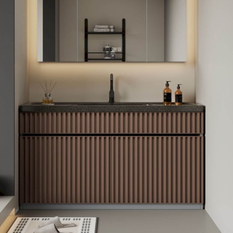 Elegant Bathroom Vanity with Genuine Marble Countertop and Marble Sink in Ink Finish, 31"L x 20"W x 32"H, Vanity & Faucet