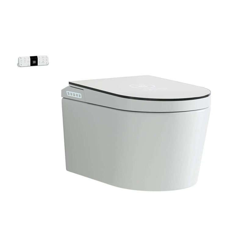 Modern Smart Set of 2 Wall-Mounted Elongated Automatic Toilet and Bidet with Seat
