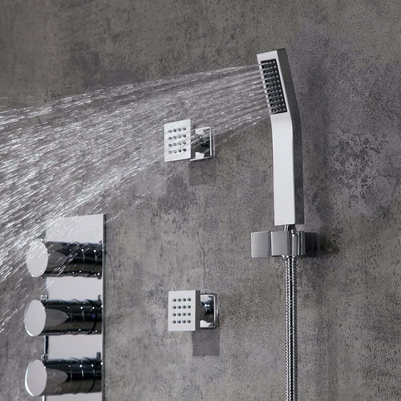 LED Wall Mount 12" Shower Set with Hand Shower & Body Spray Jets in Polished Chrome