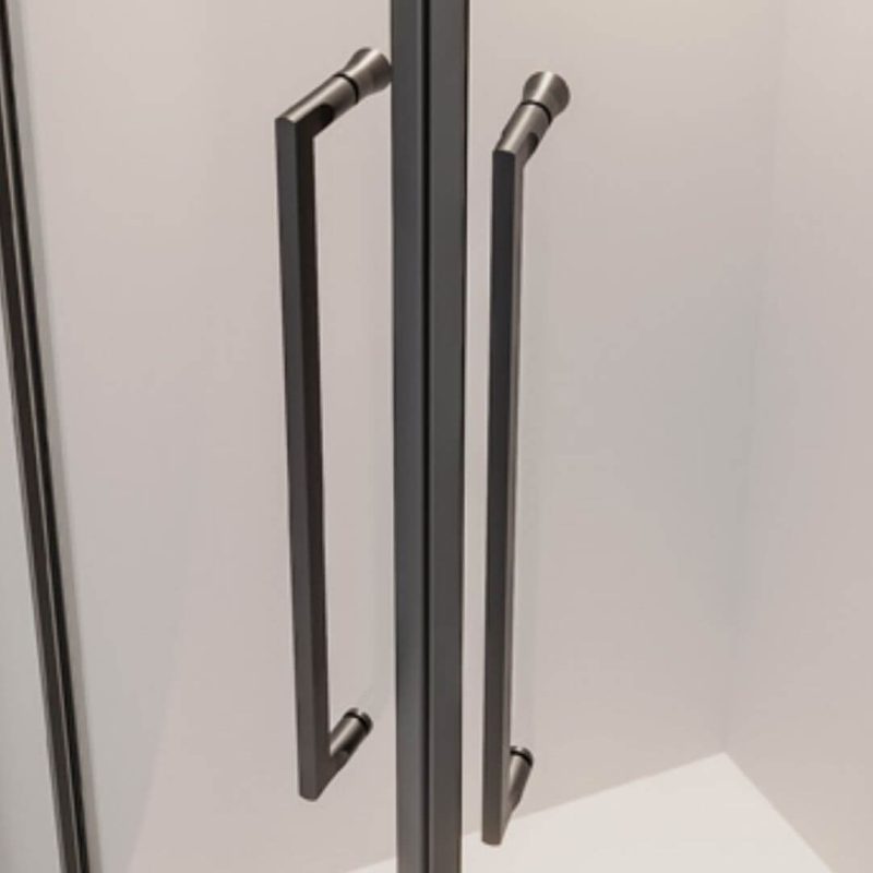 Framed Clear Glass Double Sliding Rounded Shower Enclosure with Handle - 39.4"L x 39.4"W x 76.8"H Silver