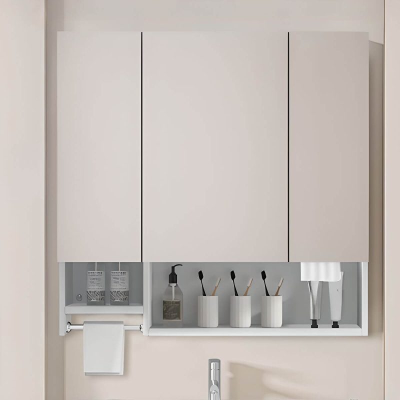 Stainless Steel Square White Medicine Cabinet with 8 Shelves, Soft Close Door Hinge, Rainproof, and Specular Mirror, 35"L x 5"W x 35"H, Ordinary Mirror Cabinet