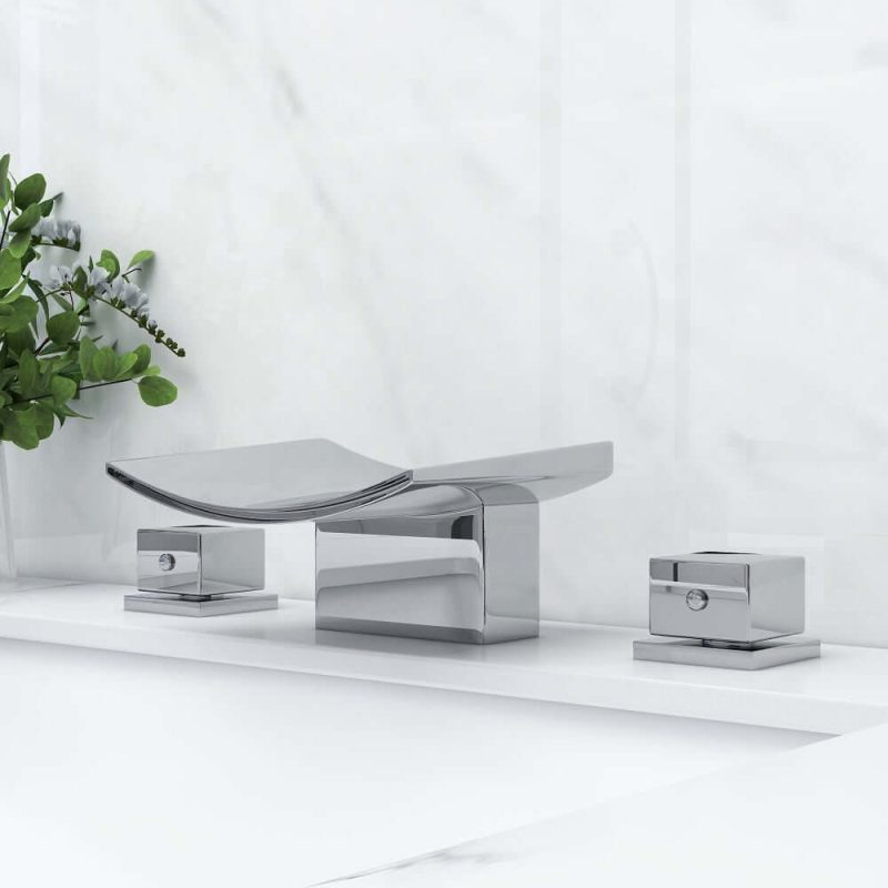 Grop Contemporary Double Handle Waterfall Widespread Bathroom Sink Faucet in Polished Chrome