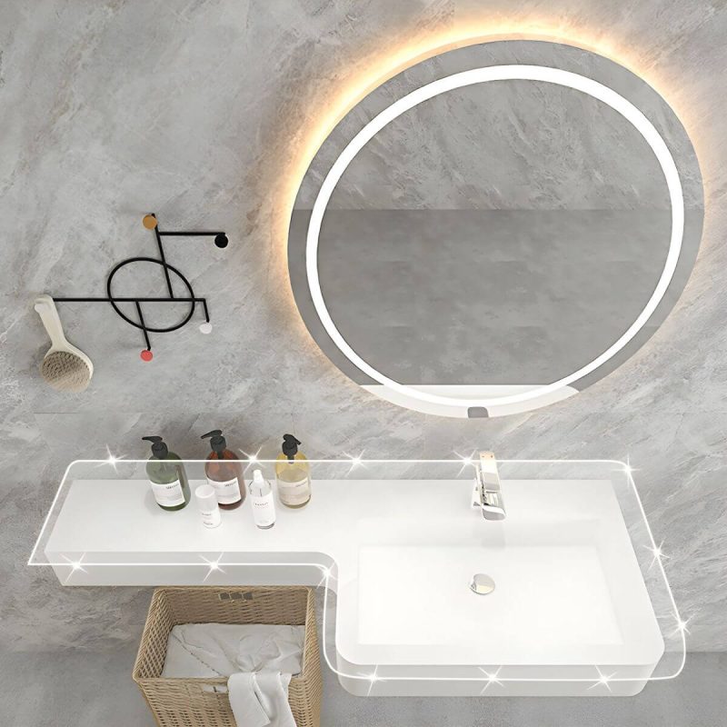 Contemporary P Shape Artificial Stone White Wall Mount Bathroom Sink(Not Including Faucet) - Bright White Right Sulcus