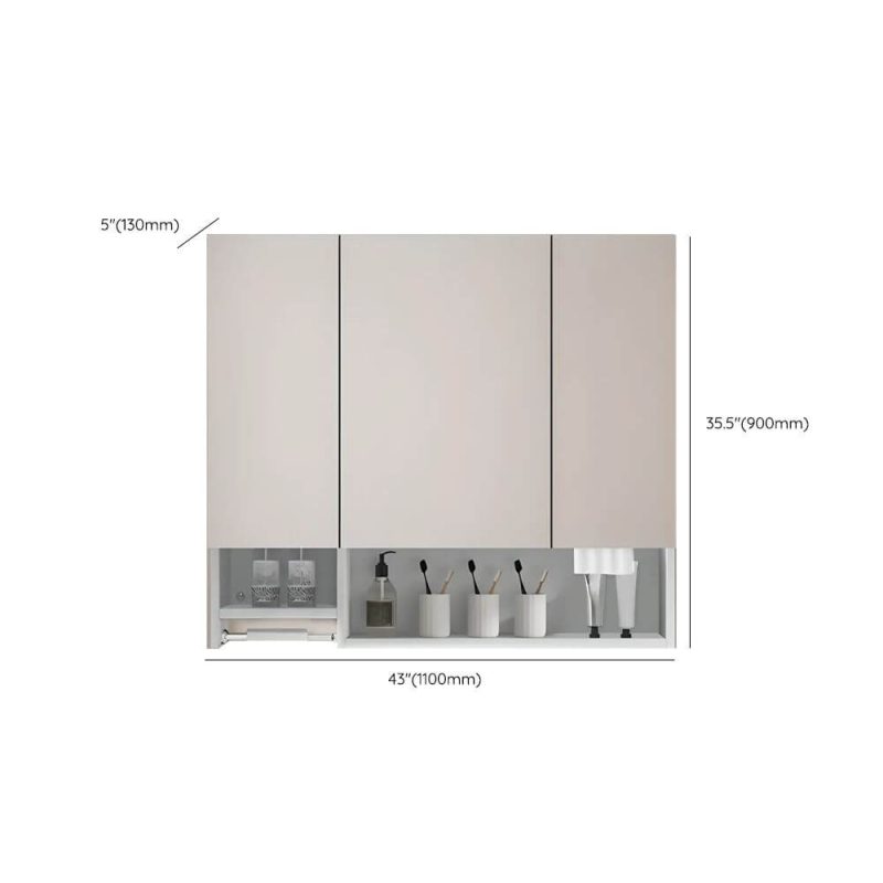 Dimension of Stainless Steel Rectangular White Medicine Cabinet with 8 Shelves, Soft Close Door Hinge, Rainproof, and Specular Mirror, 43"L x 5"W x 35"H, Ordinary Mirror Cabinet