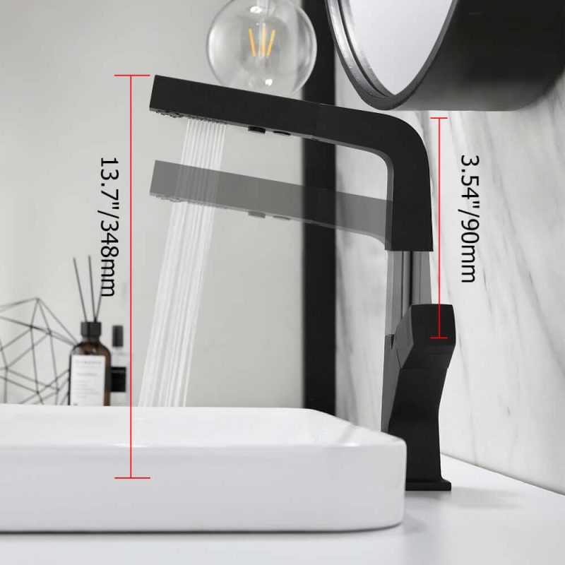 Black Modern Single Hole Bathroom Sink Faucet Dual Function Pull-Out Spray Faucet