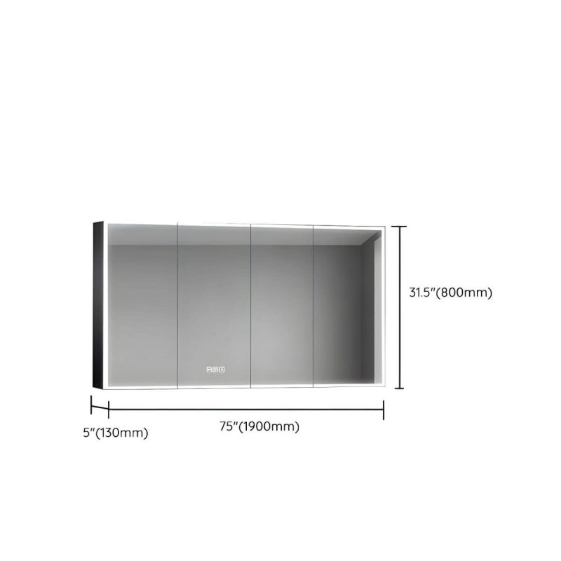 Dimension of Black and White Surface Mount Frameless LED Lighting Medicine Cabinet - Black 75"L x 5"W x 31"H