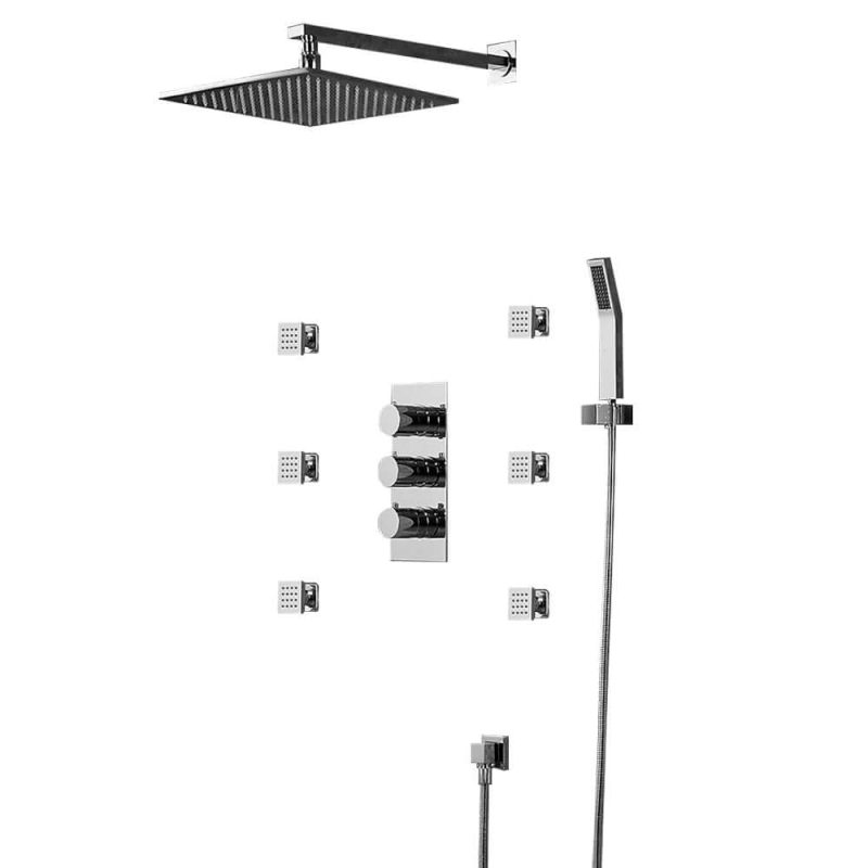 LED Wall Mount 12" Shower Set with Hand Shower & Body Spray Jets in Polished Chrome