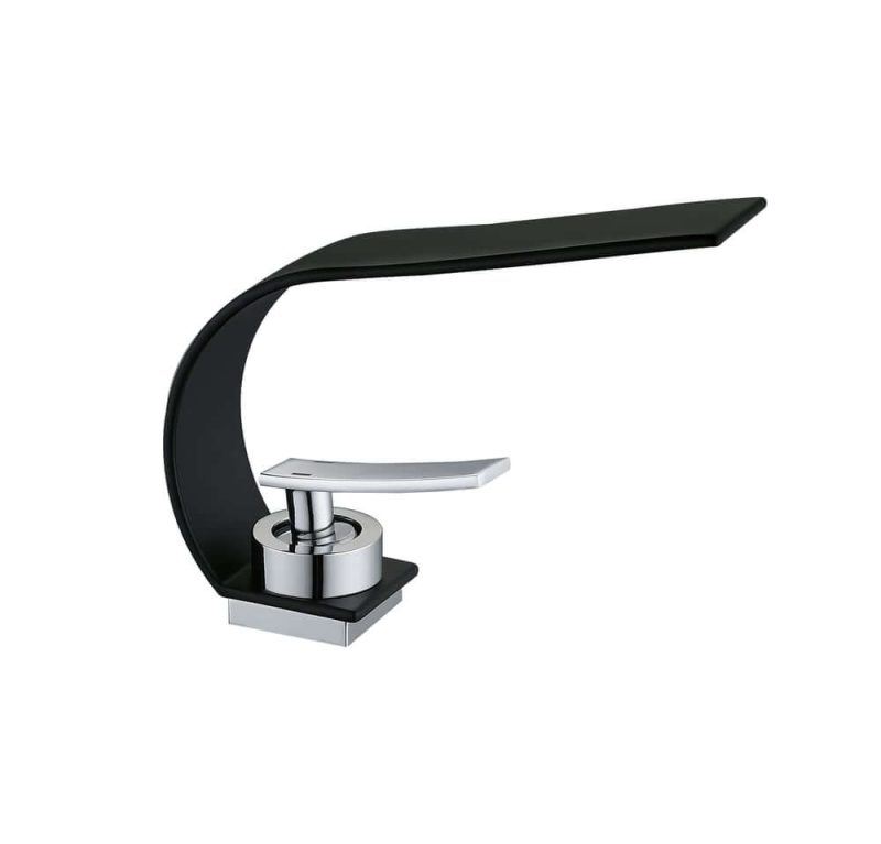 Single Handle Waterfall Arc Bathroom Sink Faucet Black & Chrome Solid Brass