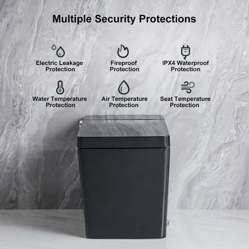 Automatic Smart Square Bidet Toilet with Multi-Function Black 1.32 GPF