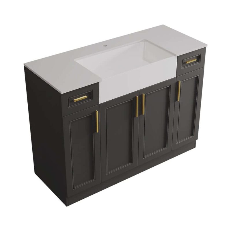 48" Black Freestanding Single Farmhouse Sink Bathroom Vanity with Stone Top