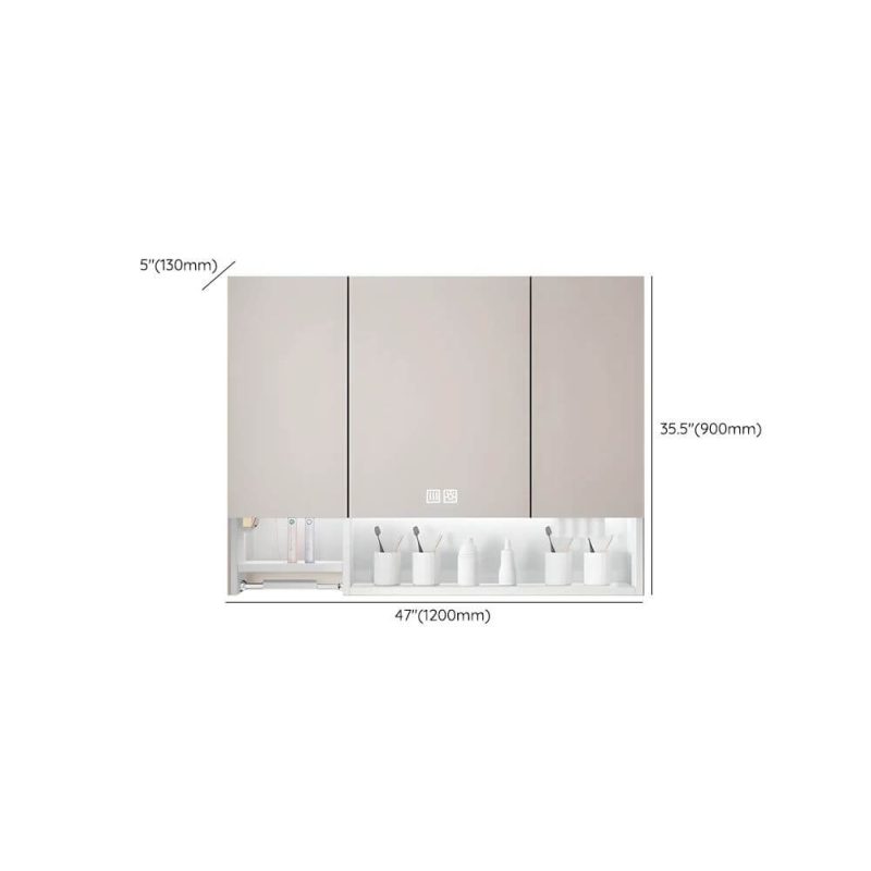 Dimension of Stainless Steel Rectangular White Medicine Cabinet with 8 Shelves, USB Outlet, Soft Close Door Hinge, and Illumination Light, Intelligent Medicine Cabinet, 47"L x 5"W x 35"H